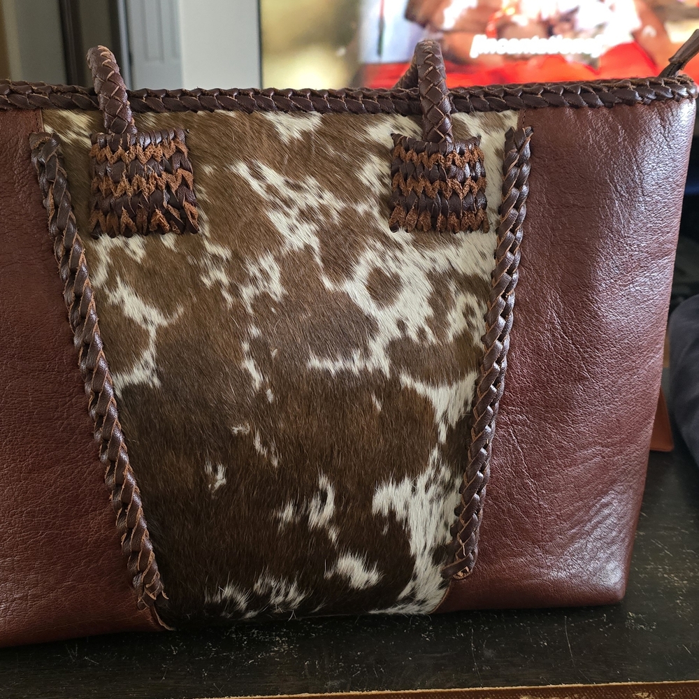 Brown Leather & Cowhide Tote Bag